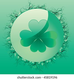 Glass clover button for St. Patrick`s day, vector illustration