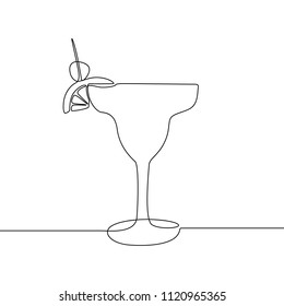 Glass with cocktail continuous line vector illustration.