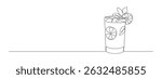 Glass of cocktail in continuous one line drawing. Mojito and beverage bar in simple linear style. Alcohol drink menu in editable stroke. Doodle oneline vector illustration