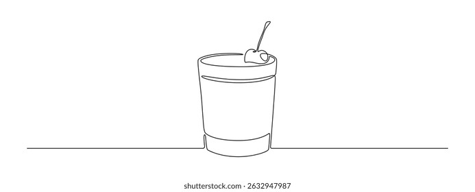 Glass of cocktail in continuous one line drawing. Alcohol shot and beverage bar in simple linear style. Drink menu in editable stroke. Doodle outline vector illustration