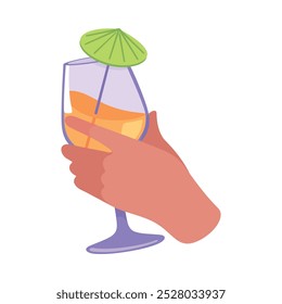 Glass with Cocktail Drink in Hand Vector Illustration