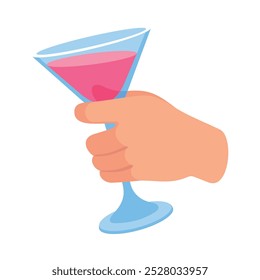 Glass with Cocktail Drink in Hand Vector Illustration