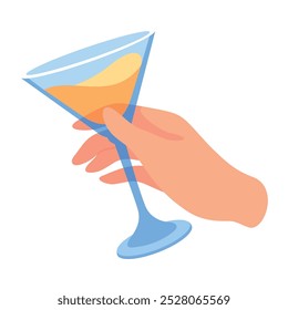 Glass with Cocktail Drink in Hand Vector Illustration