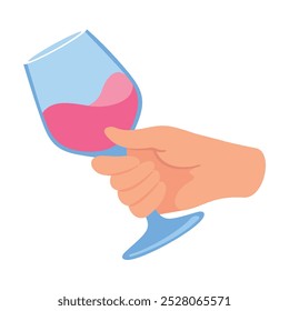 Glass with Cocktail Drink in Hand Vector Illustration