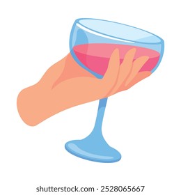 Glass with Cocktail Drink in Hand Vector Illustration