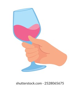 Glass with Cocktail Drink in Hand Vector Illustration