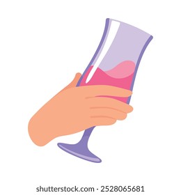 Glass with Cocktail Drink in Hand Vector Illustration