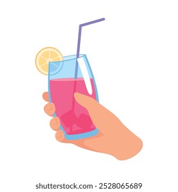 Glass with Cocktail Drink in Hand Vector Illustration
