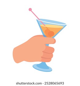 Vidro com bebida de coquetel na ilustração de vetor de mão