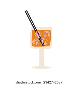 glass with cocktail in flat style. hand drawn vector illustration.