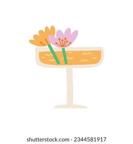 glass with cocktail in flat style. hand drawn vector illustration.