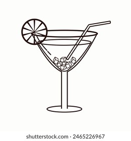 Glass of cocktail in flat style. Vector illustration for greeting cards, postcards, invitations, menu design, icons. Line art template