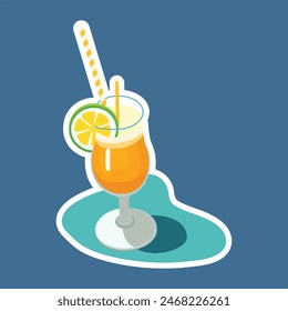 Glass of cocktail in flat style. Vector illustration for greeting cards, postcards, invitations, stickers, menu design, icons. Line art template