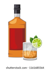 glass cocktail with fruit and bottle