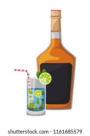 glass cocktail with fruit and bottle