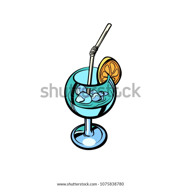 Glass Cocktail Ice Lemon Comic Cartoon Stock Vektorgrafik Lizenzfrei