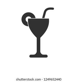 Glass of cocktail icon isolated on white background. slice and tube for drinking. Flat design. Vector Illustration