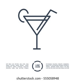 Glass cocktail isolated linear icon for websites minimalistic flat design