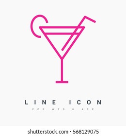 Glass cocktail isolated linear icon for websites minimalistic flat design