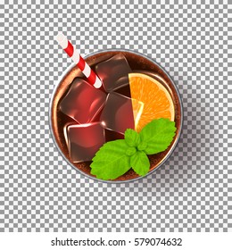 Glass of cocktail isolated on transparent backdrop. Vector illustration with realistic fresh summer drink.