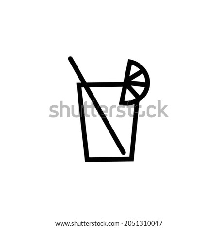 Glass of cocktail lemon slice vector icon illsutration, black symbol or logo.