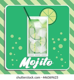 Glass with a cocktail. Mojito. Vector illustration. Drink. Flat.