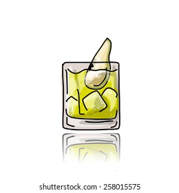 Glass with cocktail, sketch for your design. Vector illustration