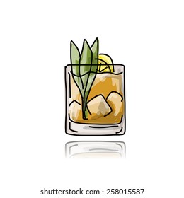 Glass with cocktail, sketch for your design. Vector illustration