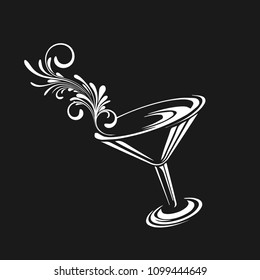 glass with cocktail tilt silhouette white on black background