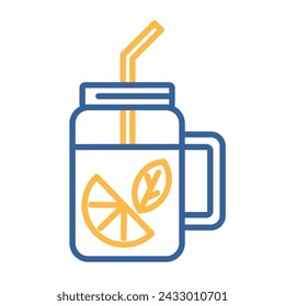 Glass and cocktail tube with lemonade or ice tea lemon slice and mint leaves vector icon. Graph symbol for fitness and weight loss web site and apps design, logo, app, UI