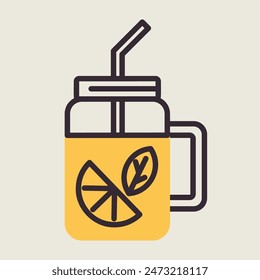 Glas- und Cocktailröhre mit Limonade oder Eistee Zitronenscheibe und Minzblätter Vektorgrafik Ikone. Graph-Symbol für Fitness und Gewichtsverlust Website und App Design, Logo, App, UI