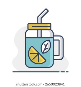 Tubo de vidro e coquetel com limonada ou chá de gelo limão fatia e hortelã folhas ícone vetor. Símbolo gráfico para fitness e perda de peso web site e apps design, logotipo, app, UI