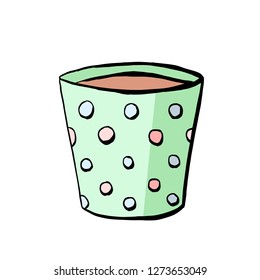 Glass of cocoa and a cup of coffee for a cafe menu in the vector drink for children isolated