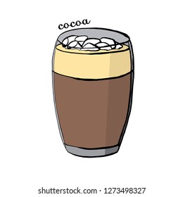 Glass of cocoa and a cup of coffee with marshmallows for a cafe menu in the vector drink for children isolated