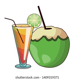 glass and cococnut cocktail icon cartoon vector illustration graphic design