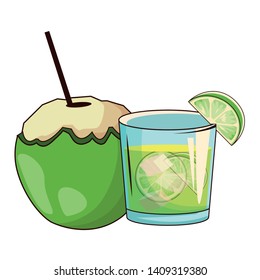 glass and cococnut cocktail icon cartoon vector illustration graphic design