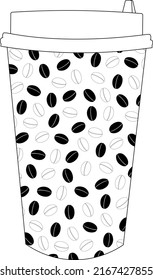 Glass of coffee black and white graphics coloring vector illustration