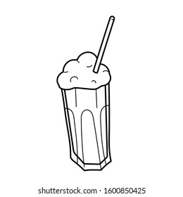 Glass of coffee cocktail, vector isolated line art, linear illustration of coffee shop latte drink. Trendy outline ink style, good as icon, logo for coffee shop, hand drawn artwork.