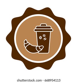 Glass of coffee with a croissant. Coffee label set, cafe logo, vector illustration