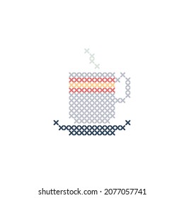 vidrio y café con diseño de bordado de elementos de costura cruzada o manualidades de costura