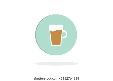 Glass coffee cup, icon on white background with shadow below, modern vector style.