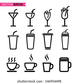 Glass and coffee cup icons vector