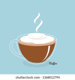 A glass of coffee isolated on blue background vector illustration.