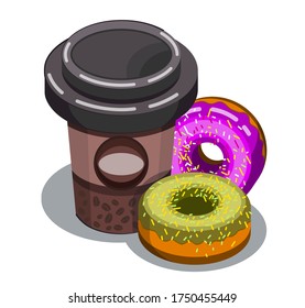 Glass of coffee. Isometric illustration in vector. Delicious.