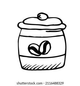 Glass coffee jar in doodle style. Vector illustration