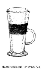 Glass of coffee latte, hand drawn sketch, vector illustration 
