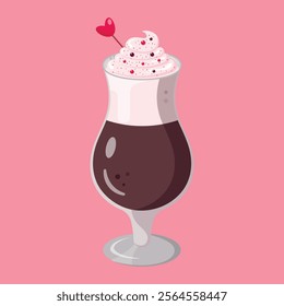 Glass of coffee. Latte icon. Isolated glass of coffee. Flat illustration. Design for cafes, coffeeshops, posters, banners, cards, 
advertisement. Valentines day design. Vector illustration.