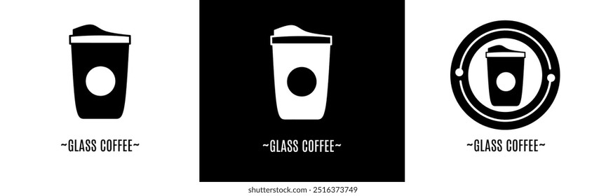 Glass coffee logo set. Collection of black and white logos. Stock vector.