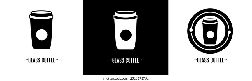 Glass coffee logo set. Collection of black and white logos. Stock vector.