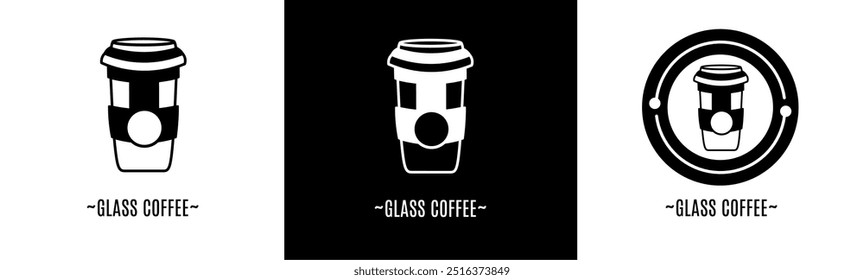 Glass coffee logo set. Collection of black and white logos. Stock vector.